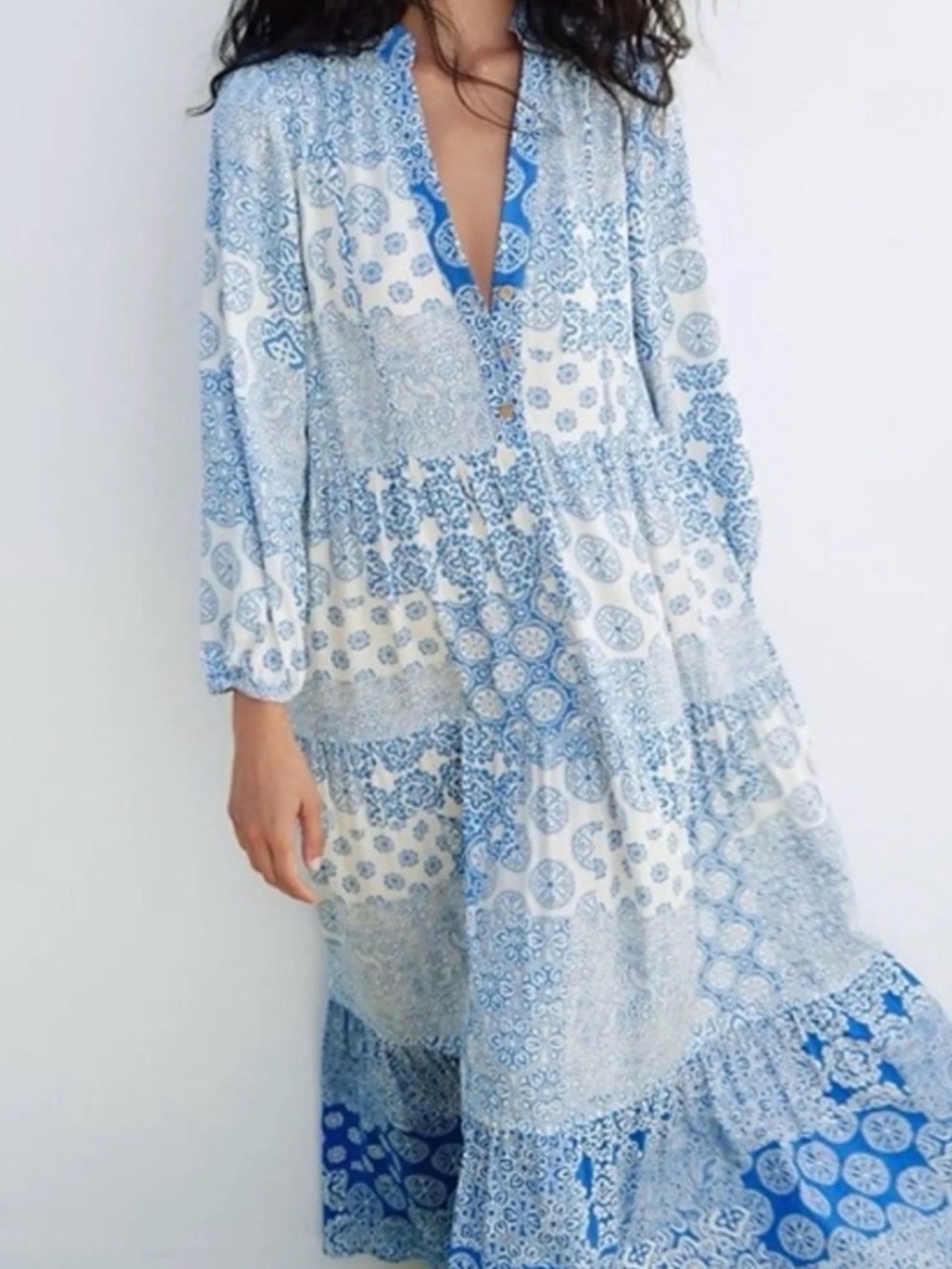 Zara Maxi dress in blue and white